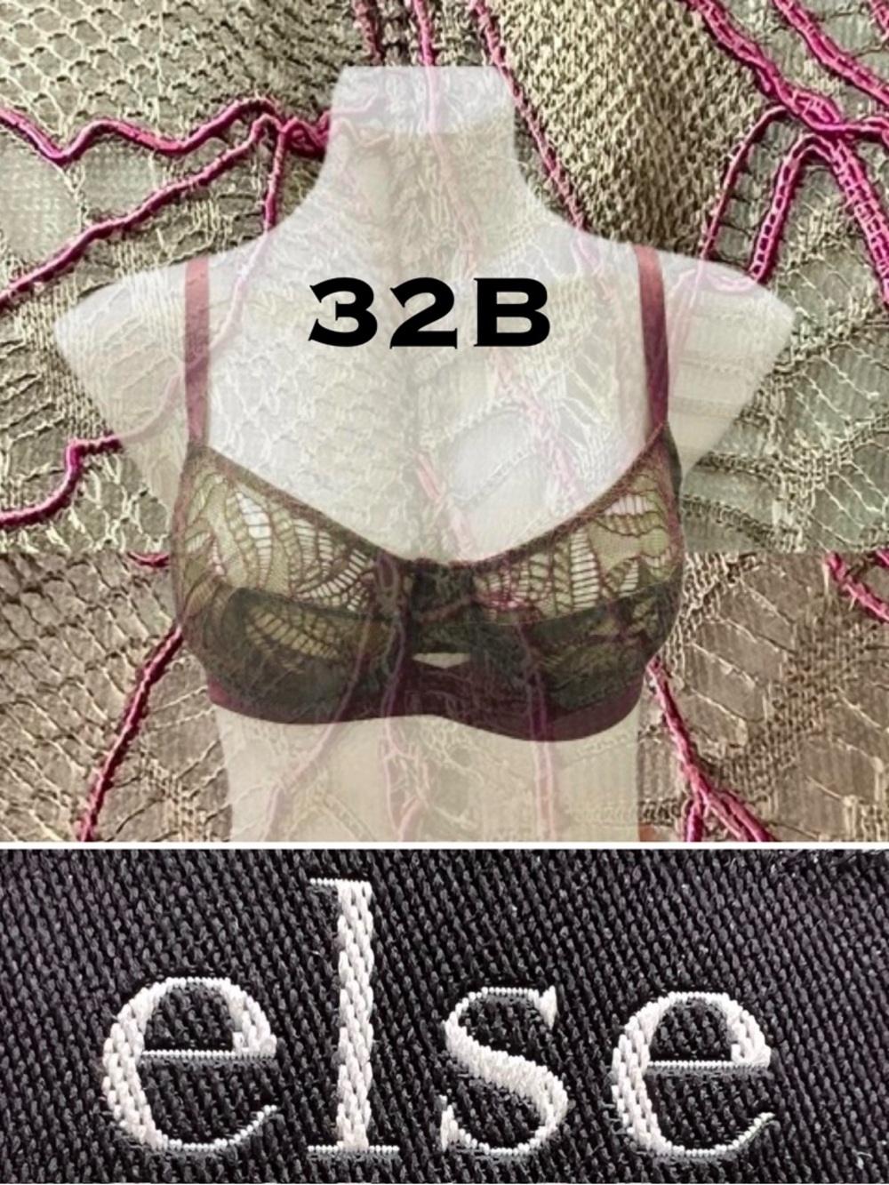 🫒Bohemian Underwire Stetchy Band Bra Olive / Magenta | Else - 32B - Picture 17 of 17